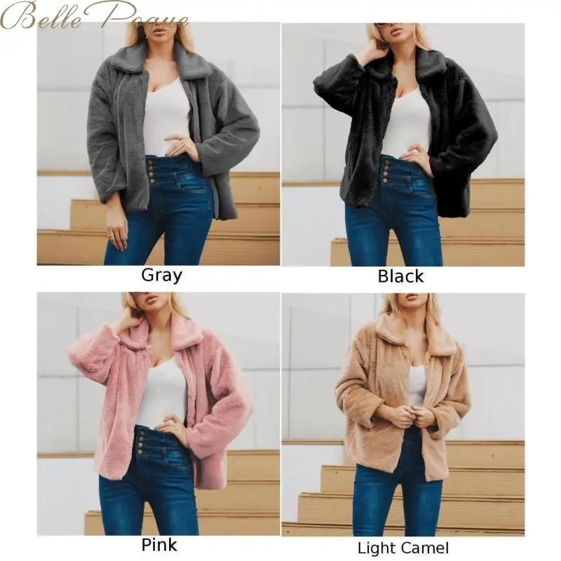 Belle Poque элегантное мохнатое пальто из искусственного меха 2019 уличная одежда Осень