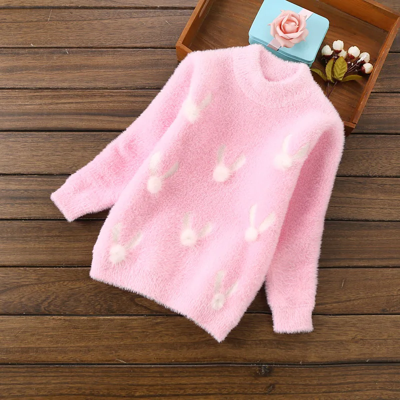 

3-10 Year Hairy High Collar Woven Outfits For Knitted Autumn Winter Girls Warm Sweater Dress Top Female Child Clothes Clothing