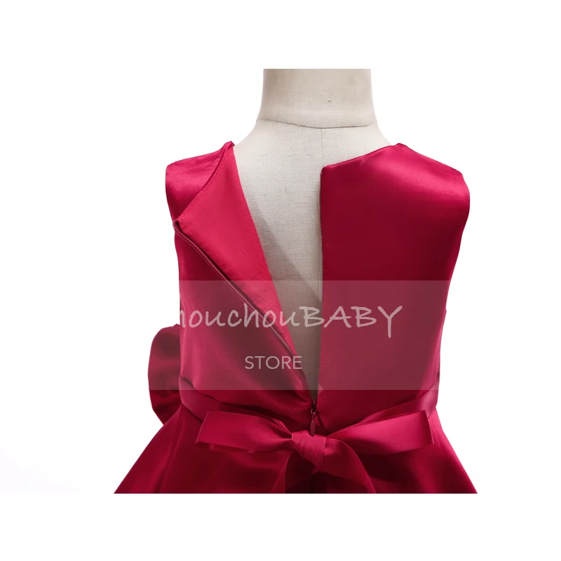 Petit Camelia/однотонное платье принцессы с круглым вырезом, бантом и рюшами; платья для маленьких девочек; Детский костюм; детская одежда для девочек на день рождения