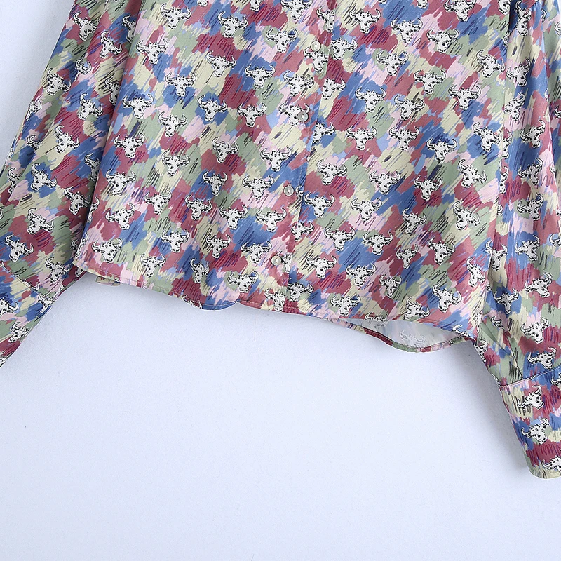 

2021 Spring Summer Women's Shirt Lapel Long-sleeved Loose Casual Printing Loose Single-breasted Printed Short Shirt
