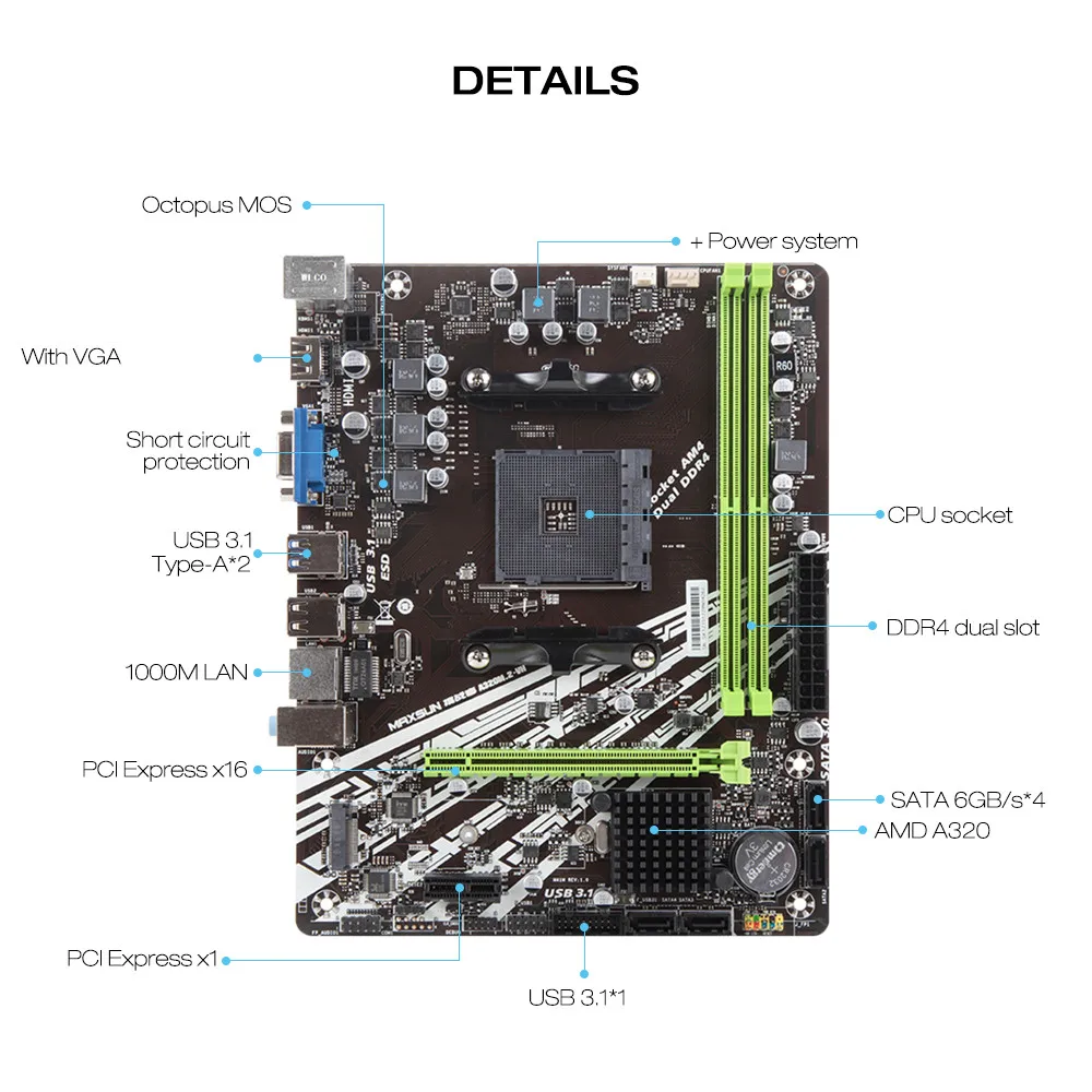 MAXSUN Полный Новый Материнская плата AM4 A320M.2 VH Challenger AMD ddr4 память Слоты ОЗУ PCI E слот ssd