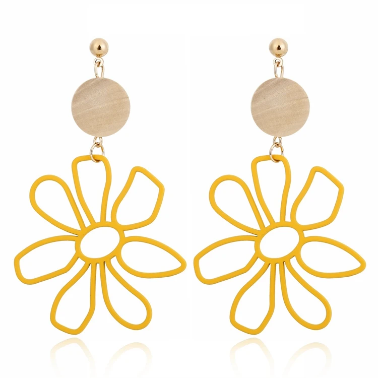2019 корейские массивные деревянные серьги желтые цветочные большие висячие