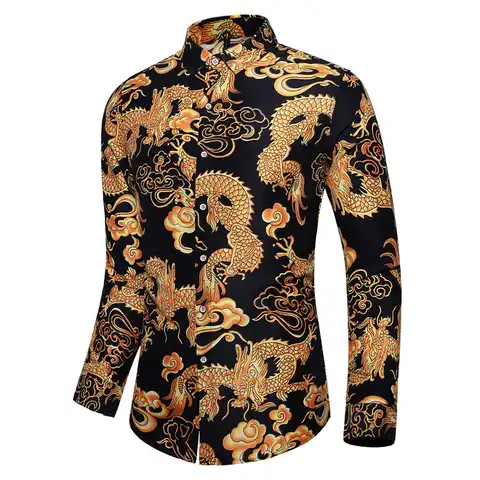 Рубашка мужская оверсайз с длинным рукавом, повседневная Гавайская блуза с принтом, в китайском стиле, 2021