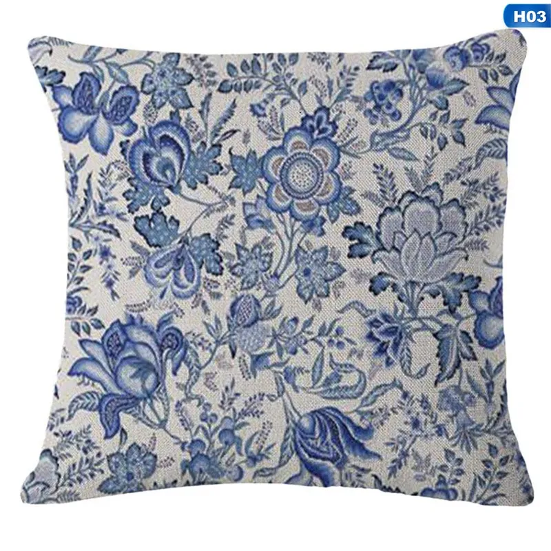 Накидки на подушки сине белые набивная льняная Наволочка подушку Высокое