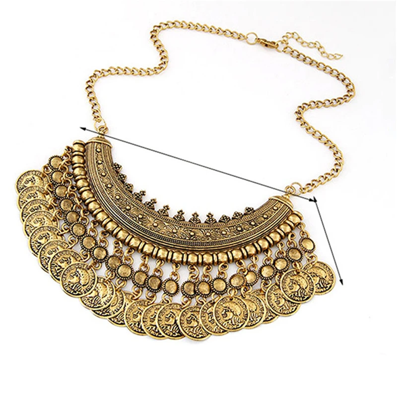 Bohemian Gypsy Coin Pendant Tribal Charms Statement Tassel Necklace Ethnic Carved Coins Nice Chokers Necklaces Indian for Women | Украшения
