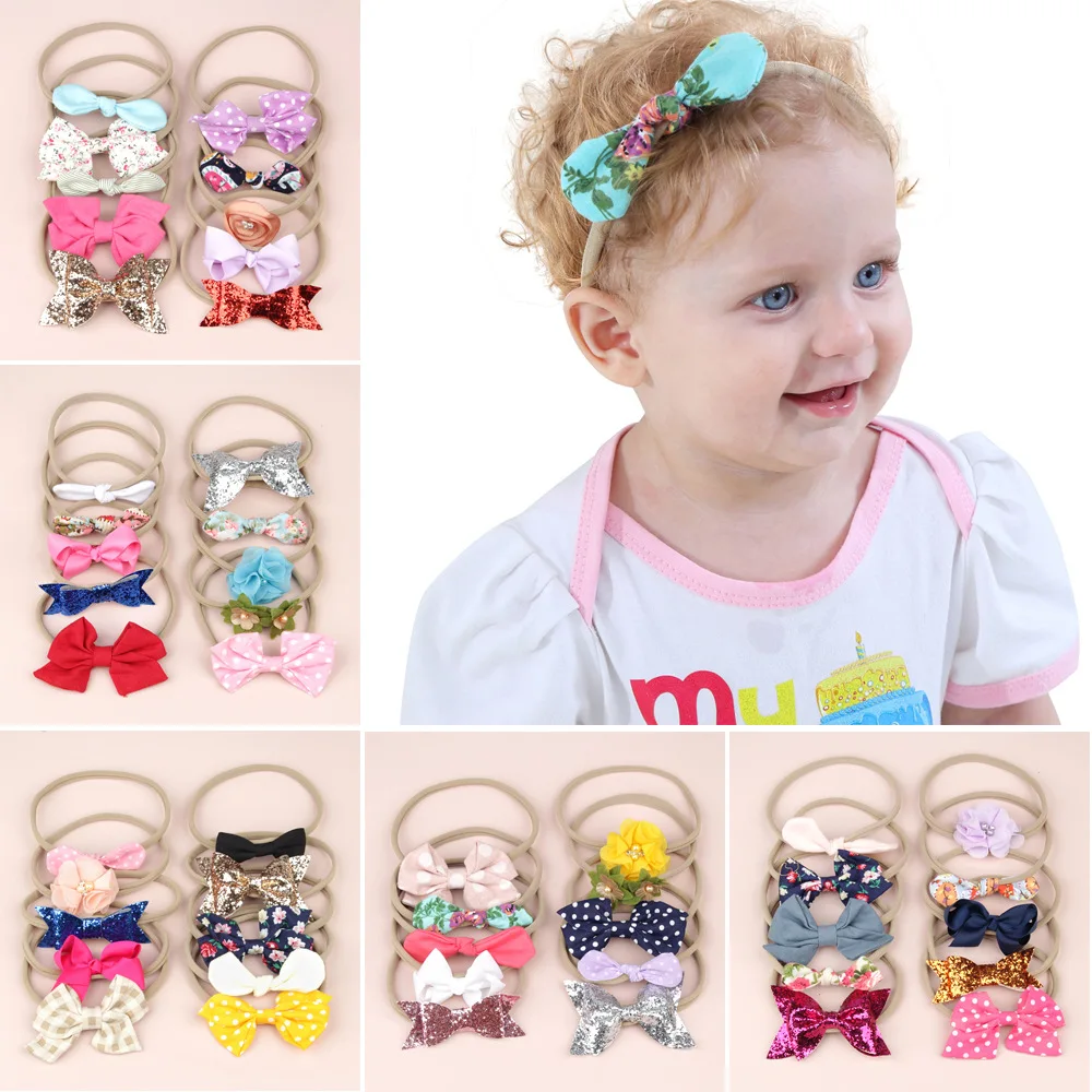 

10Pcs/Set Kid Headdress Rabbit Ears Bowknot Hair Band Elastic Girls Headband Photography Props Accessories Christmas Gifts