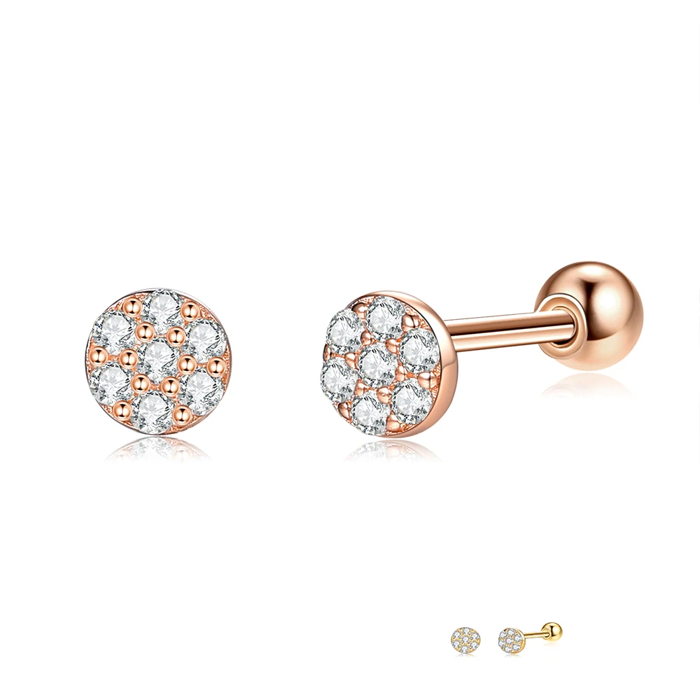 

ZEMIOR Women Earrings 925 Sterling Silver Round Full Cubic Zirconia Gold Color Tiny Stud Earrings Trendy Prevent Allergy Jewelry