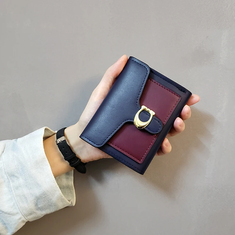 

Small Wallet Women's Short European and American Simple Color Contrast Multi Card Slot Compact Folding