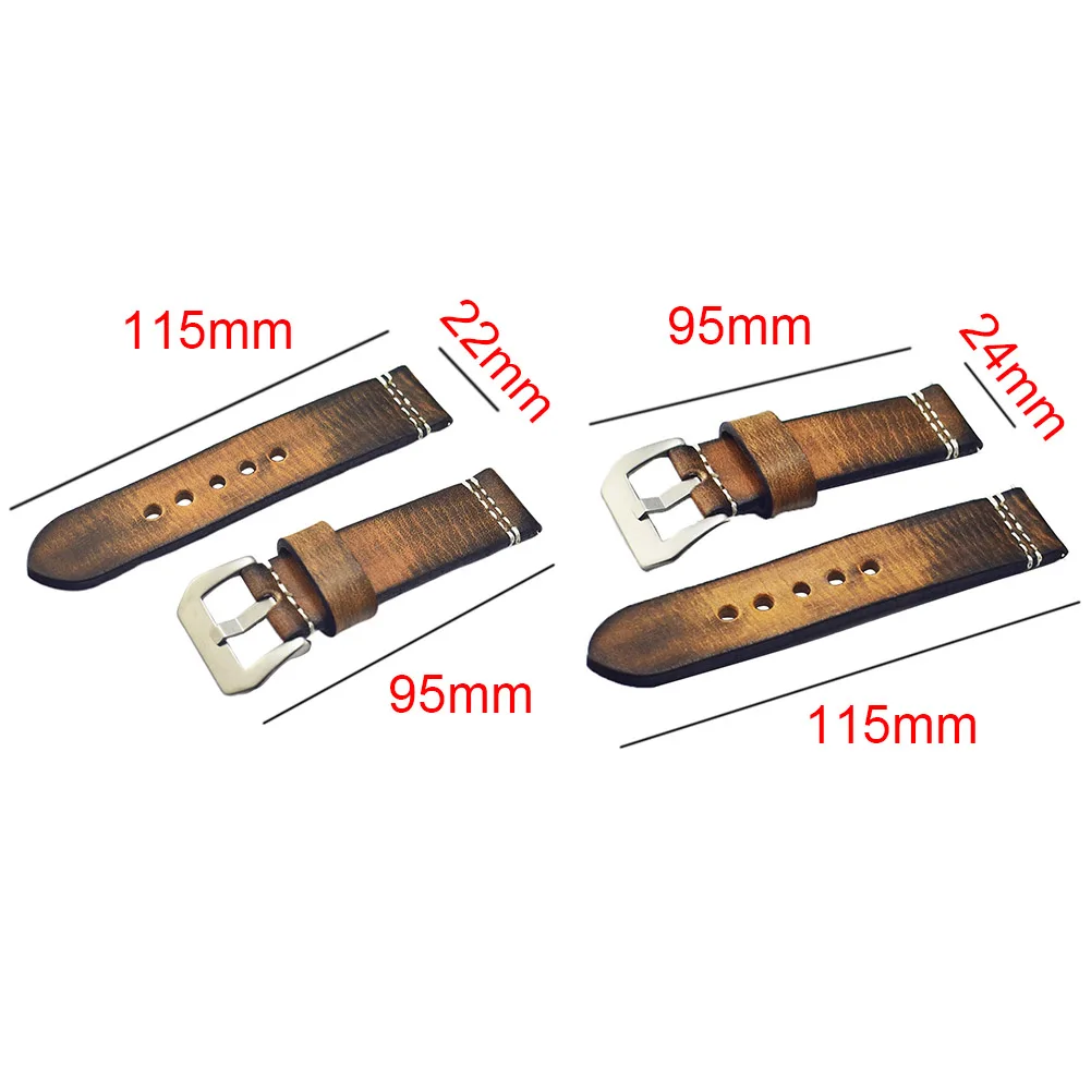 

22mm 24mm Easy Install Durable Genuine Leather Casual Accessories Buckle Handmade Vintage Replacement Strap Watch Band Thickened