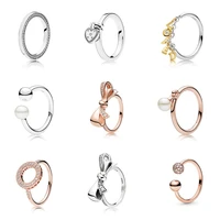 925 sterling silver pan color ring charms rose gold bow heart gold letter loved crystal finger ring women party jewelry