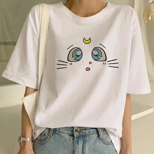 

Sailor Moon Women Harajuku Short Sleeve Fun Ulzzang T-Shirt Cute Cat Tshirt Cartoon Top Tees Female Summer New Fashion T Shirt