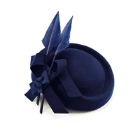 womens hat fedora elegant for church cap fascinator blue wool with feather royal wedding banquet prom festival bonnet hat girls