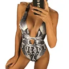 Женский слитный купальник с длинным ремешком и принтом змеиной кожи