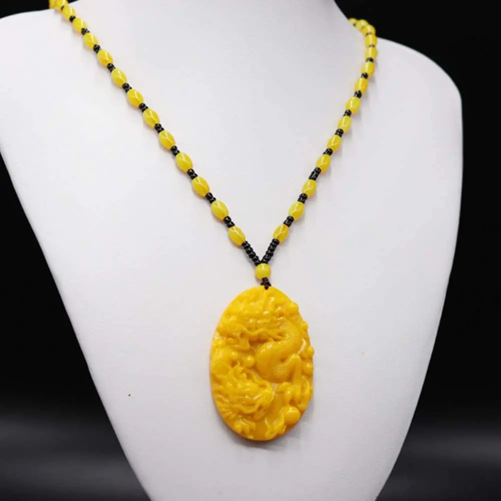 Natural Yellow Hetian Jade Stone Dragon Pendant Beads Necklace Chinese Jadeite Jewelry Charm Amulet Carved Gifts for Women Men | Украшения