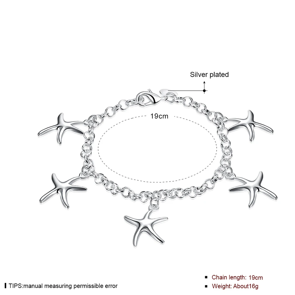 Женский браслет DOTEFFIL из серебра 925 пробы с пятью морскими звездами|sterling silver