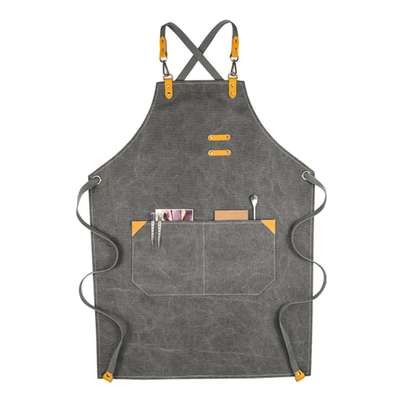 Серый брезентовый фартук перекрещивающийся хлопковый ремень кафе бармен