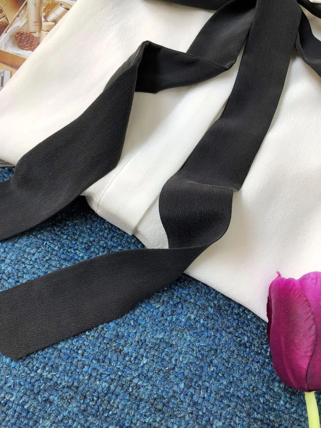 

100% Silk Brand Fashion Women High-end Luxury Spring Autumn Elegant Ribbon Long-sleeved Silk Shirt Top