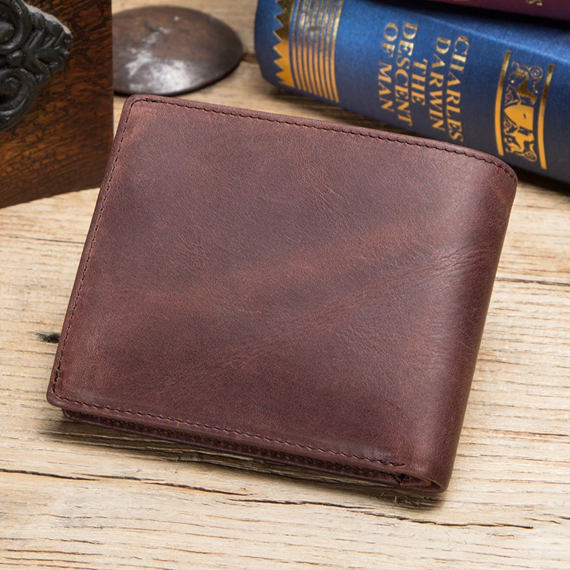 Кожаный кошелек Hiram для мужчин маленький бумажник из кожи Крейзи Хорс винтажный