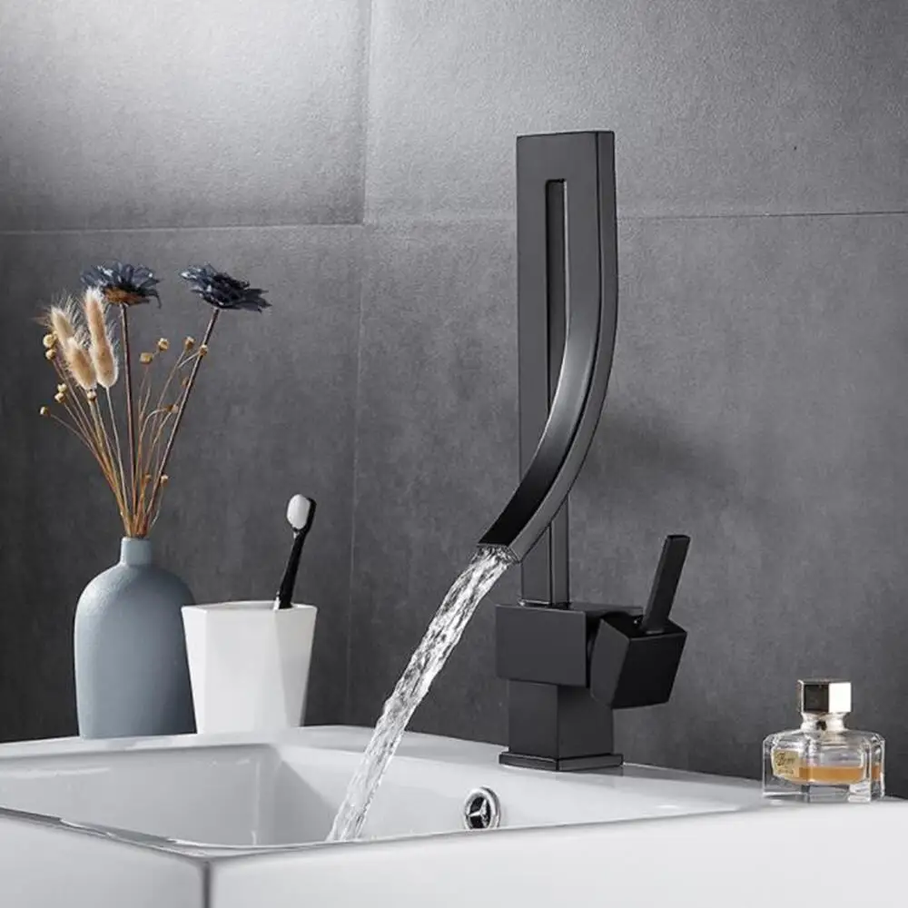 

Basin Faucets Brass Faucet Square Bathroom Sink Faucet Single Handle Deck Mounted Toilet Hot And Cold Mixer Water Tap