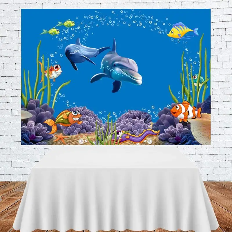 

Cartoon Undersea World Shark Water Grass Fish Baby Background Child Birthday Party Room Decoration Photography Studio Backdrop
