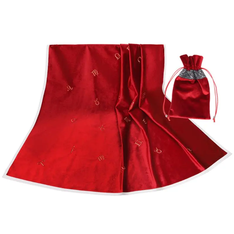 

Tarots Tablecloth with Bag Constellation Embroidered Velvet Altar Tarots Cloth