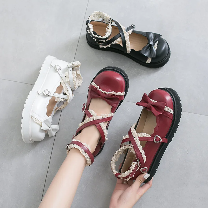 

Lolita Shoes Women Japanese Sweet White Black Cosplay Shoes Kawaii Lace Shoes Girl Student Lolita Sneakers Cute Zapatilla Mujer