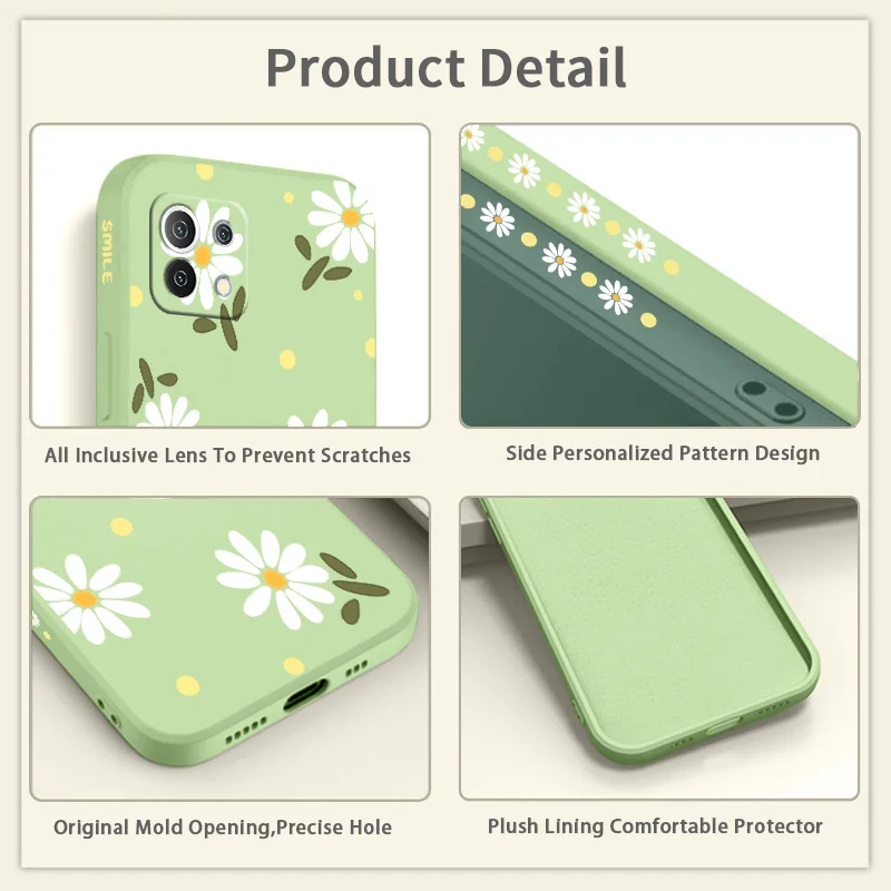 Daisy Liquid Silicone Case For Xiaomi Mi 11 11T 11i 10T 9T Pro Lite 10 10S 9 8 Poco F2 X2 F3 Pro Ultra Thin Phone Cover Case