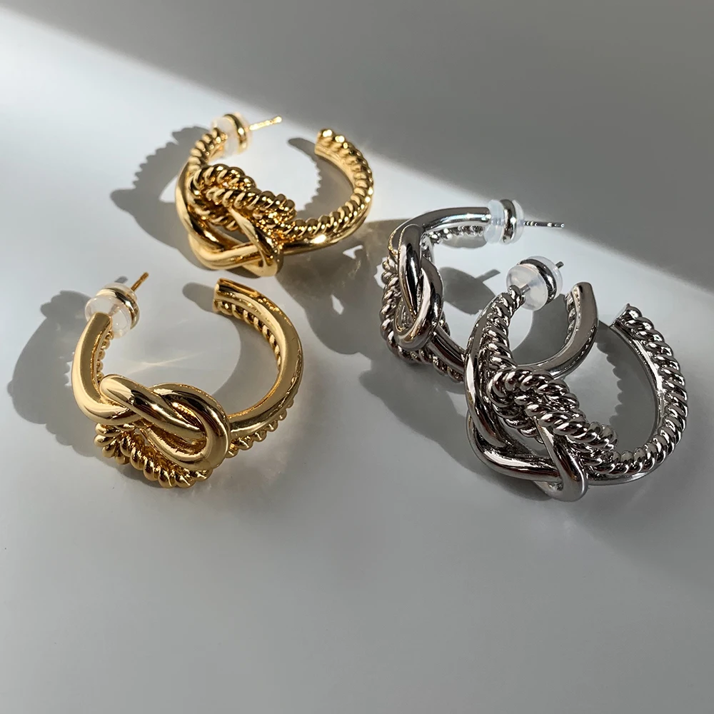 

Brass With 18K Gold Knot Twist Statement Drop Earrings Women Jewelry Gothic Punk Party Gown T Show Runway Korean Japan INS