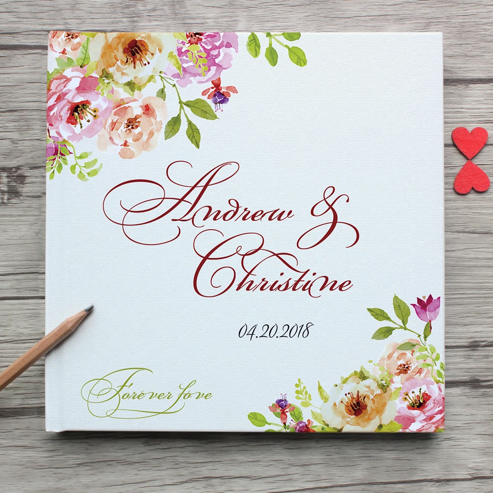 Персонализированный гость книга для свадьбы с розовым цветком детского душа