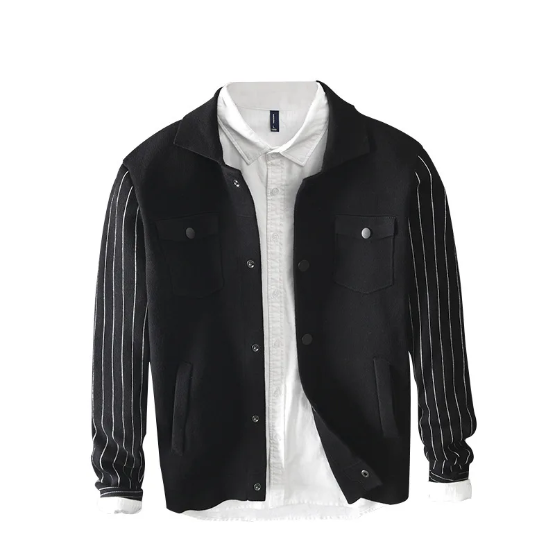 

Men Winter Fashion Striped Long Sleeve Patchwork Lapel Sweater Coat Autumn Trendy Vintage Korean Style Chic Knitting Jacket Male