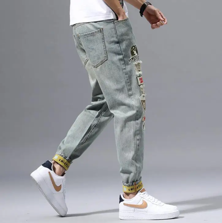 Tattered patch jeans men's джинсы loose-fit trousers blue джинсы для мужчин fashion trendy pants spring and summer new