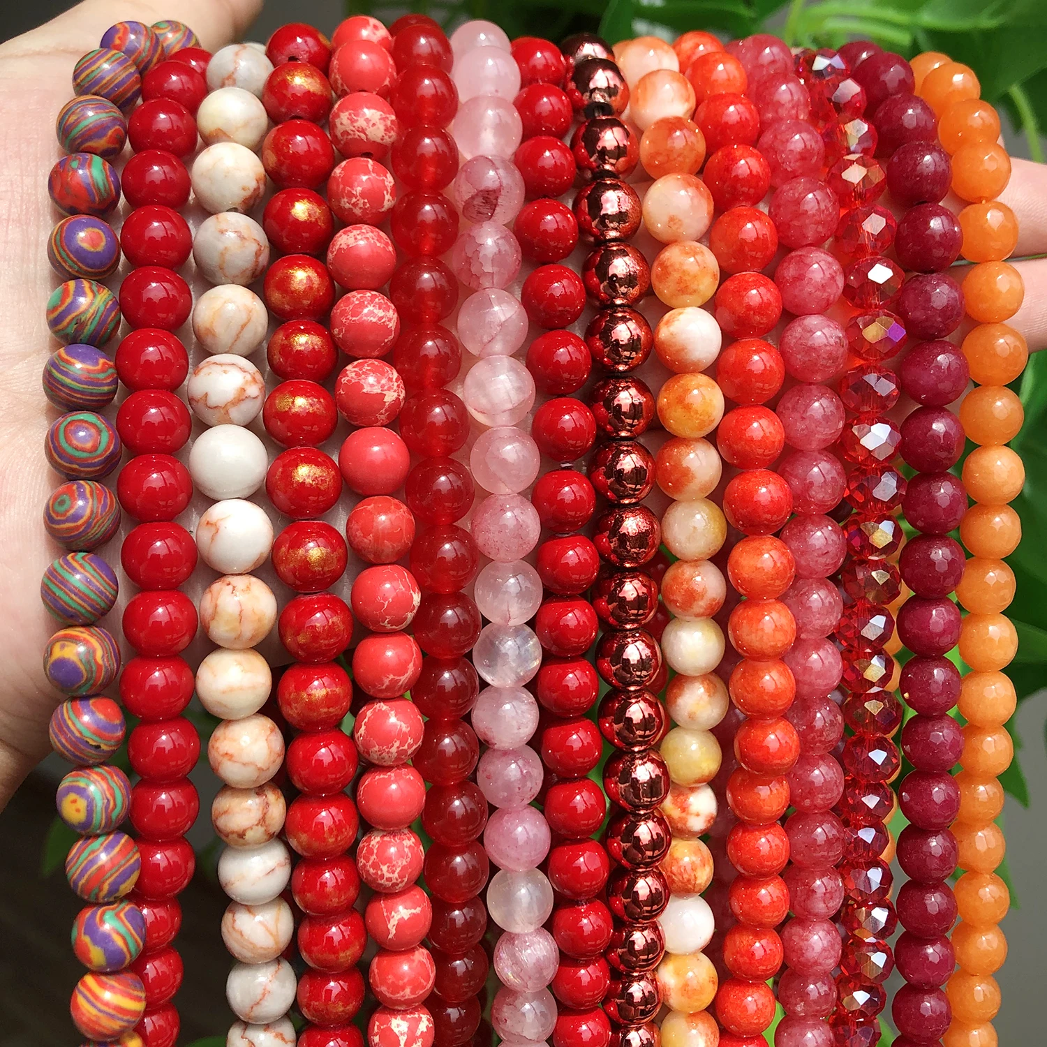 Red Coral Jades Beads Natural Stone Chalcedony Agates Round Loose Mineral Beads for Jewelry Making DIY Handmade Bracelet 15''