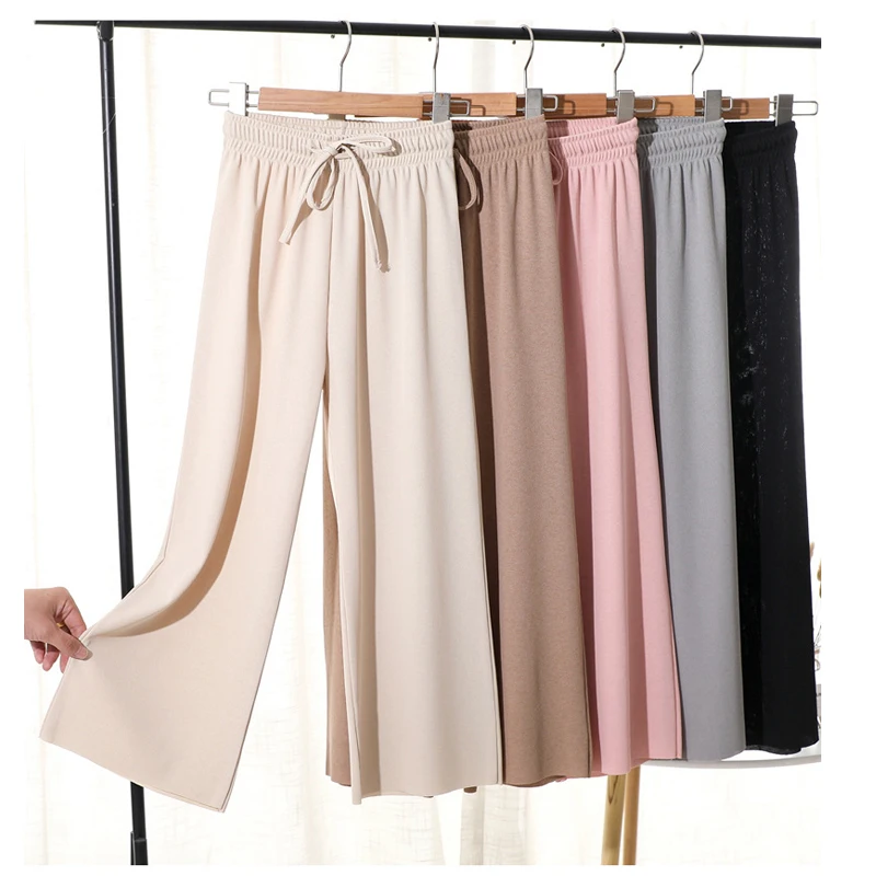 

Женские свободные брюки палаццо, повседневные брюки большого размера с высокой талией и широкими штанинами, стильные брюки до щиколотки, 2020