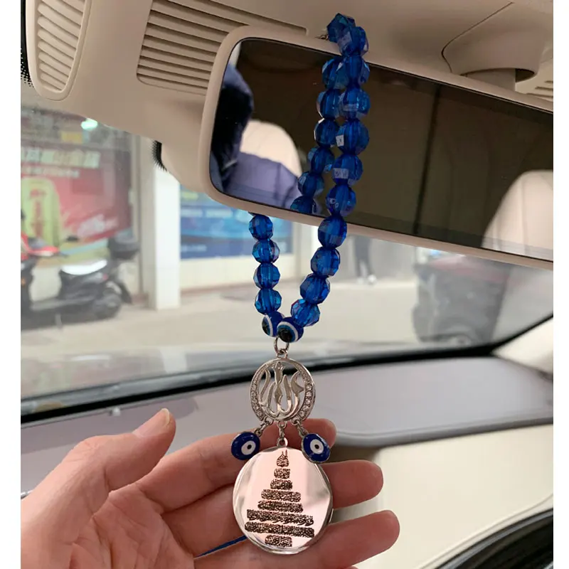 

Islam prayer duaa blue beads Car Rear View Mirror stainless steel Car Pendant Hanging