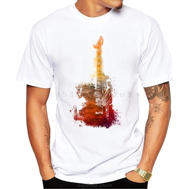 Мужская модная красная футболка с коротким рукавом и принтом бас-гитары 2019