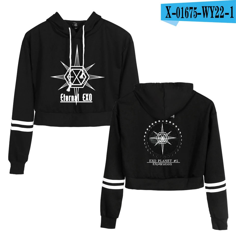 KPOP EXO PLANET#5, короткие толстовки с капюшоном, кофты, уличная одежда, топы, осень, EXO PLANET#5, женские толстовки с капюшоном, Harajuku, осень - Цвет: F