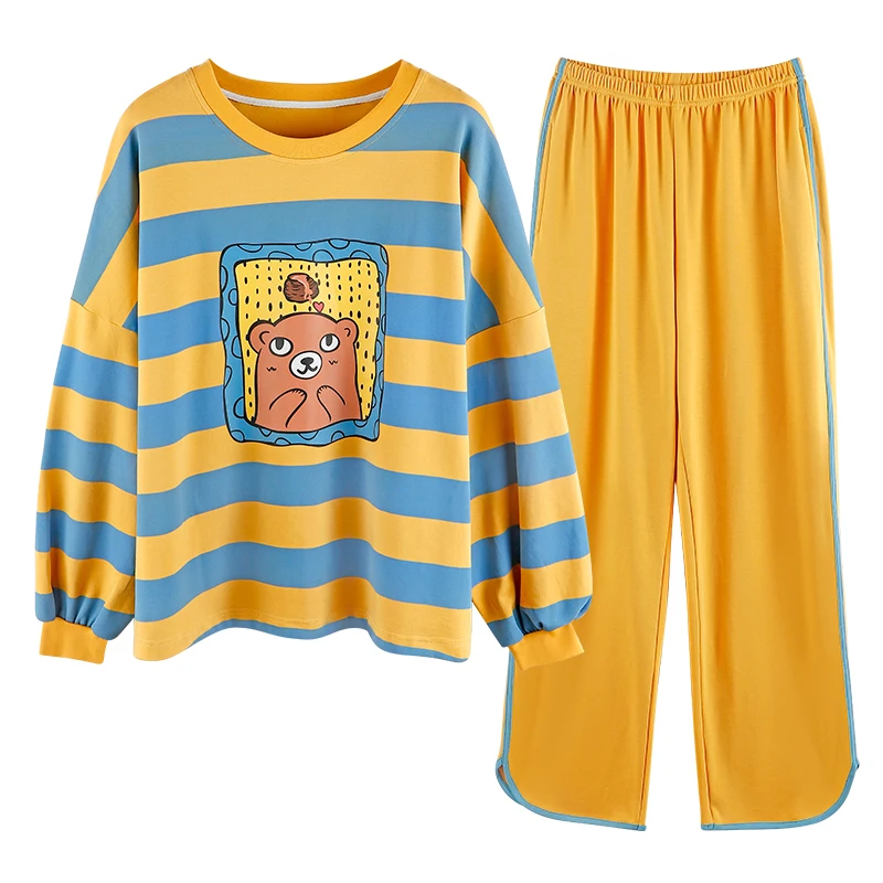 

Women Pajamas Set Autumn New Cartoon Cartton Bear Printed Long Sleeve Sleepwear Femme Loose Homewear Pijama Pyjamas