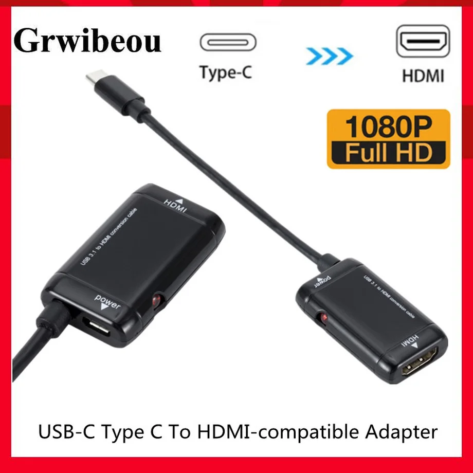 

Grwibeou Black USB-C Type C To HDMI-compatible Adapter USB 3.1 Cable For Android Phone Tablet USB3.1 To HDMI-compatible Adapter