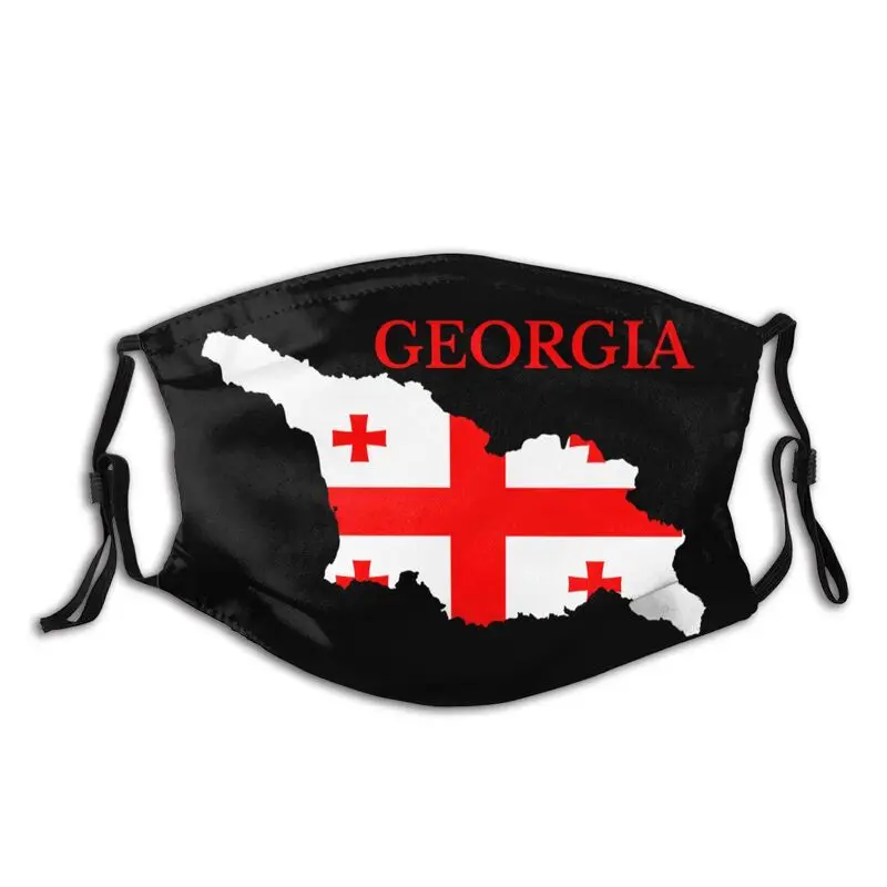 

Georgia Flag Map Washable Unisex Mouth Face Mask Georgian Anti Dust Protection Cover Respirator Muffle Mask with Filters PM 2.5