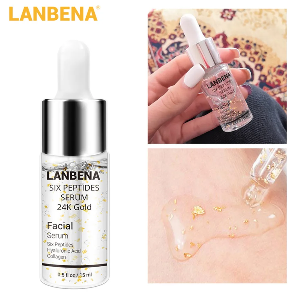 

LANBENA 24K Gold Face Serum Six Peptides Anti-Aging Anti-Wrinkle Lift Firming Whitening Moisturizing Acne Treatment Facial Serum