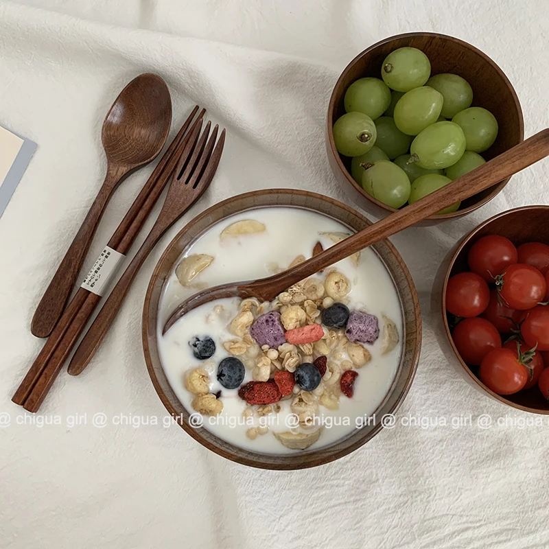 

Wooden Nordic Bowls Japanese Ramen Personality Dessert Salad Fruit Snack Bowl Breakfast Soup Vaisselle Cuisine Dinnerware DE50W
