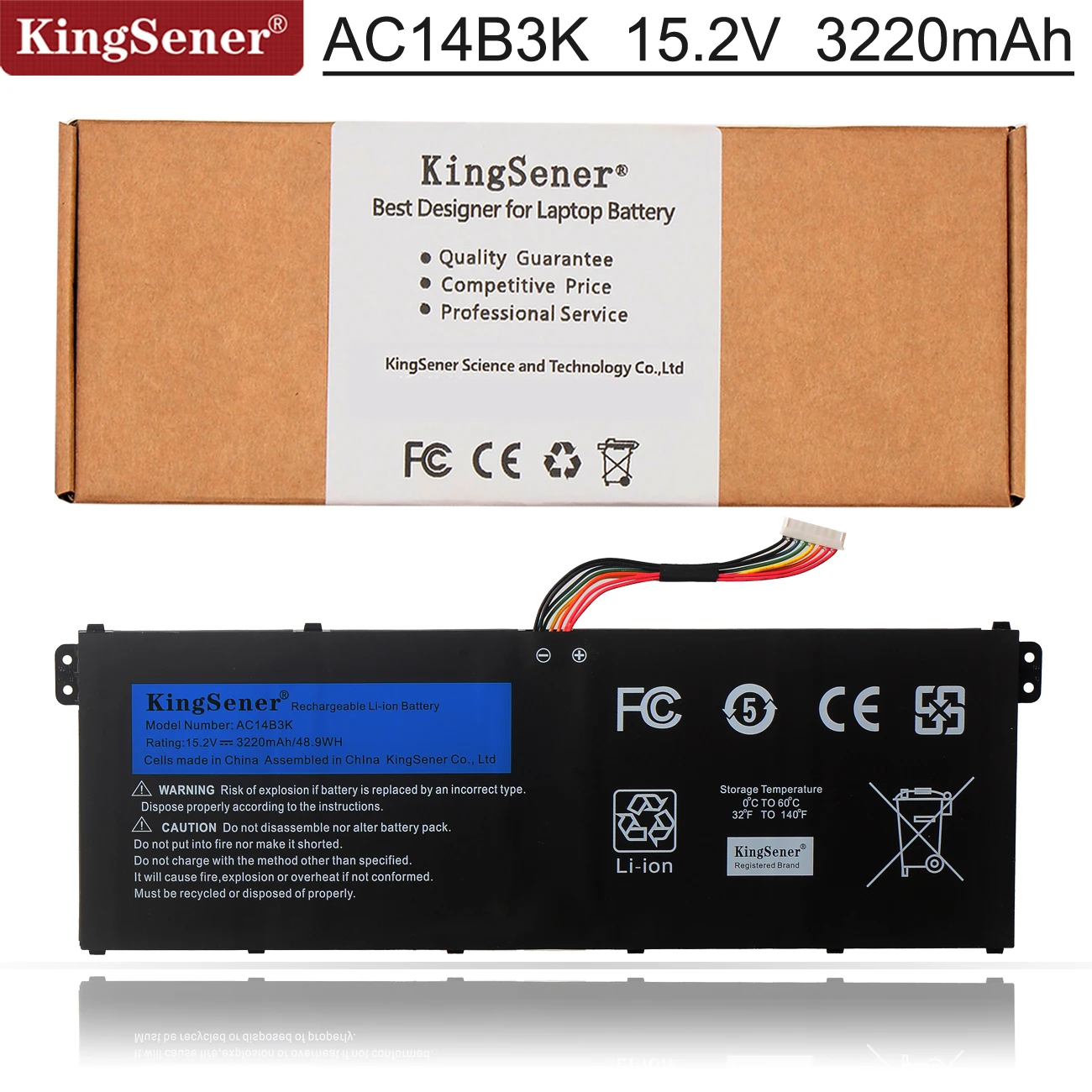 

KingSener AC14B3K Laptop Battery For Acer Aspire R5-571T R5-571TG S14 CB3-511 Swift 3 SF314-51 R 11 R3-131T S14 15.2V 3220mAh