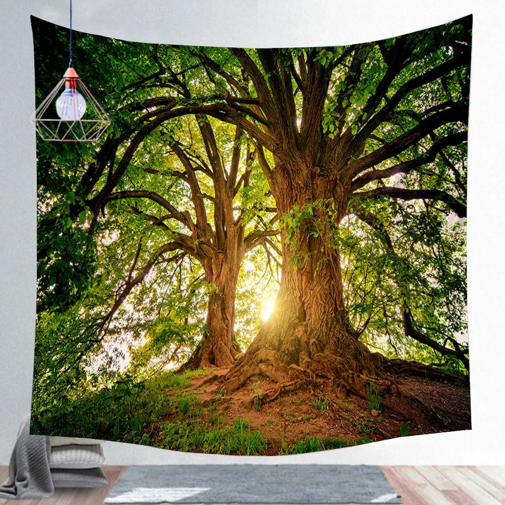 Красивый большой настенный гобелен с принтом природного леса недорогой богемный