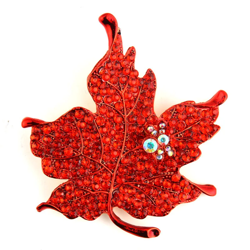Циркон, красный кленовый лист, броши для женщин, золото, серебро, сплав, женская брошь на булавке, модная Свадебная вечеринка, свитер, одежда, ювелирное изделие - Окраска металла: Red