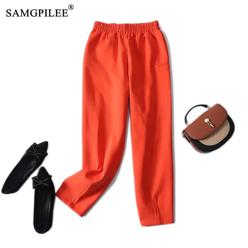 

2021 Spring And Summer New Colorful Women Pants Elastic Waist Pocket Space Cotton Casual Sports Woman Cropped Pant Plus Size 4XL