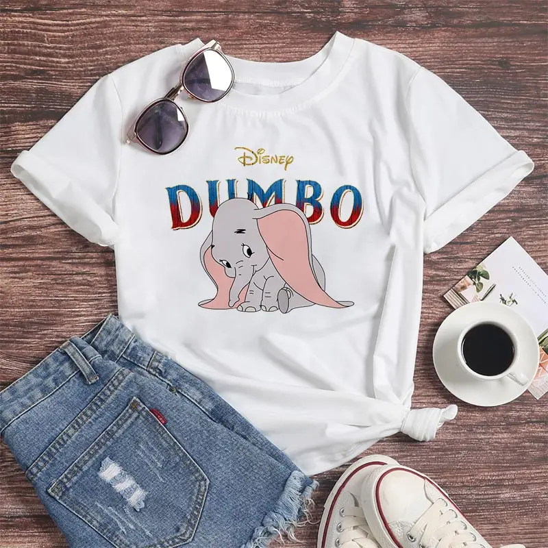

Fashion T Shirt for Women Disney Dumbo Graphic Tee Lady Summer Harajuku Tops Loose Oversized Tshirts Casual White Female Clothes