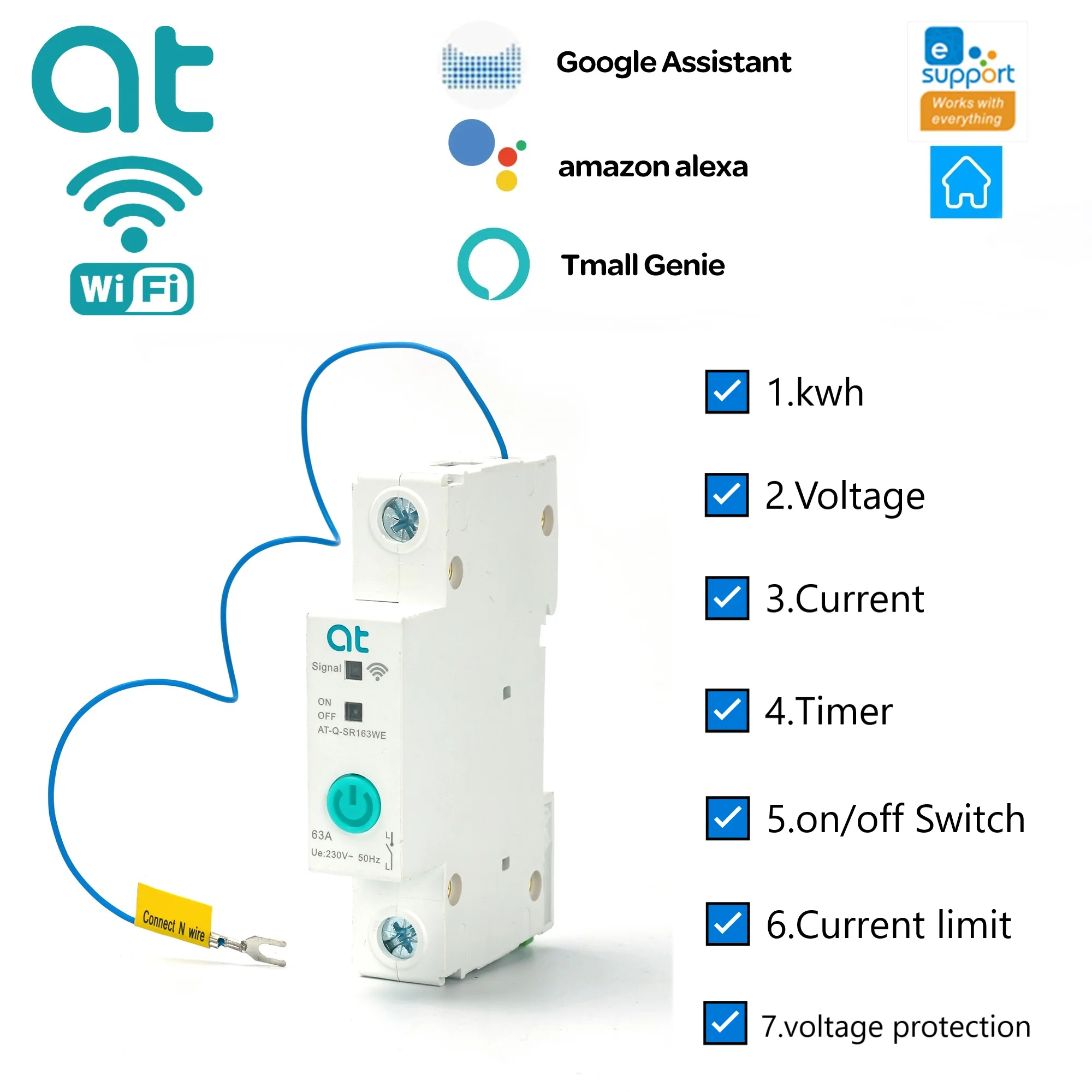 

WIFI Circuit Breaker 1P DIN ​Rail Smart Switch Remote Control by Ewelink APP for Smart Home 16A 20A 25A 32A 40A 50A 63A