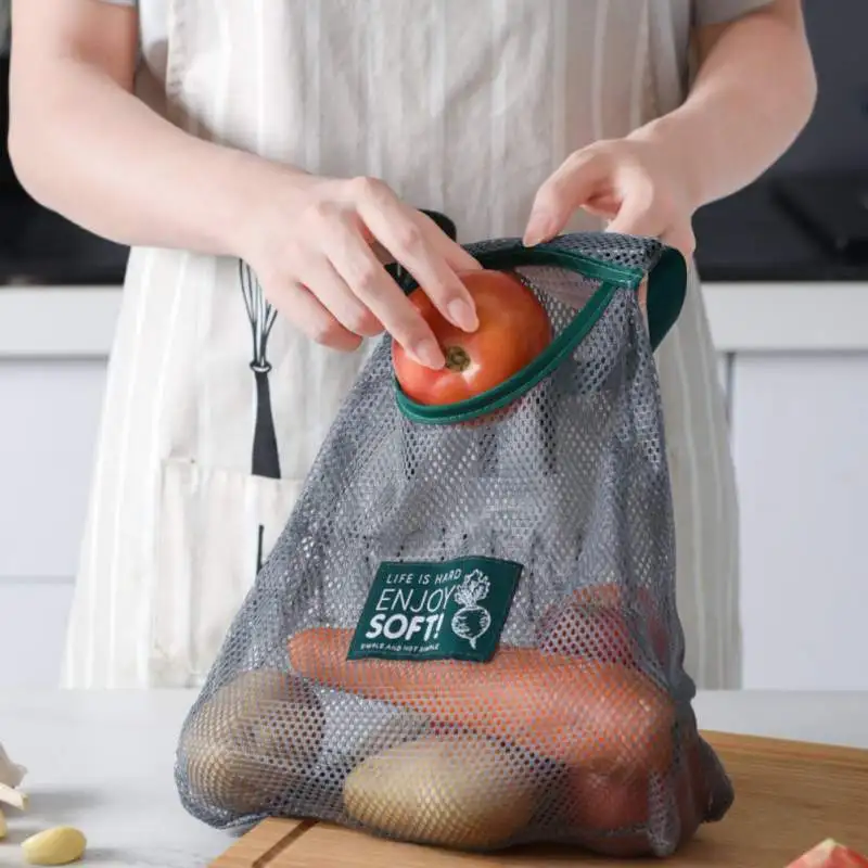 

Kitchen Fruit Vegetable Mesh Storage Bag Portable Shopping Bag Breathable Reusable Net Handbag Mesh Bags