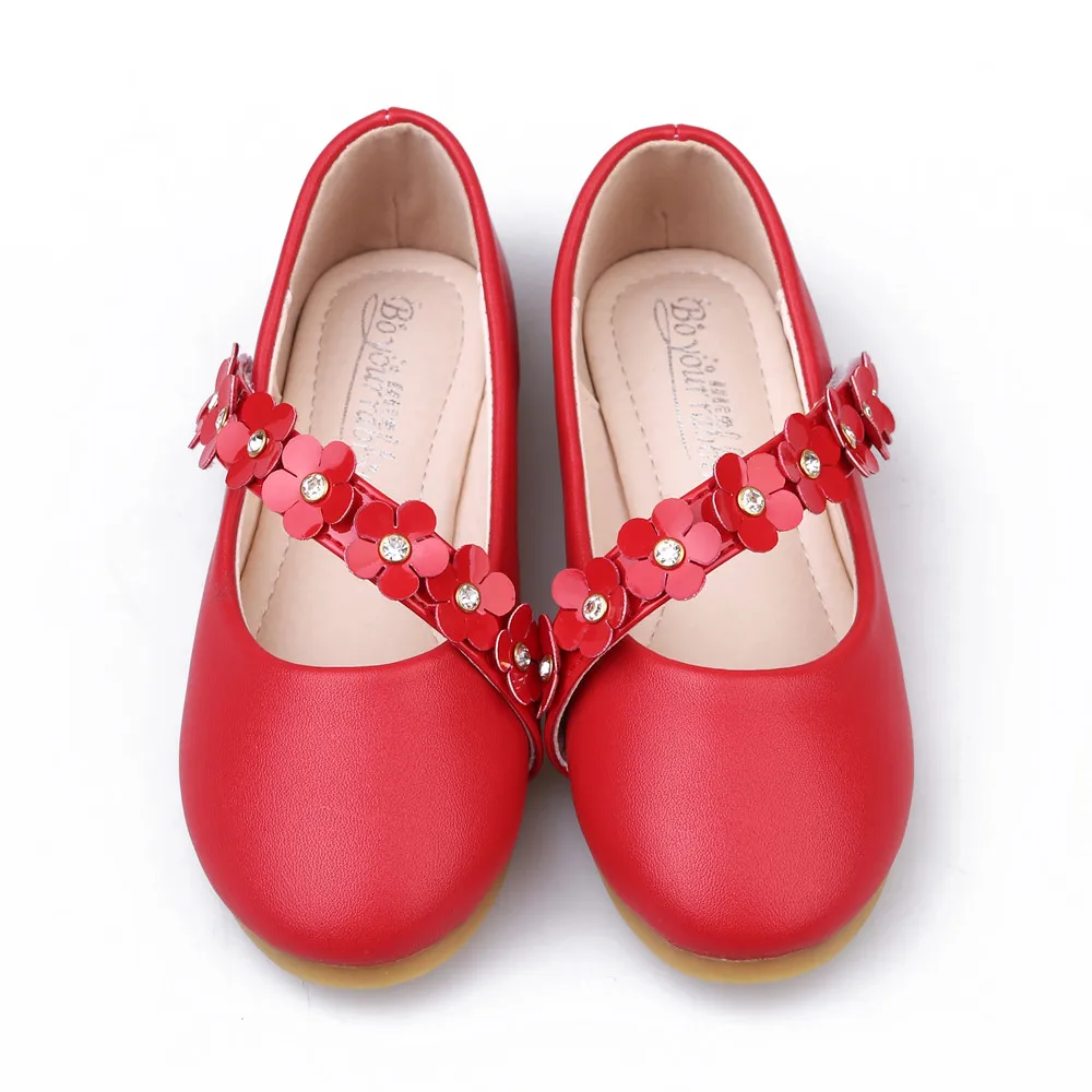 Туфли для девочек с цветами однотонная повседневная обувь на плоской подошве