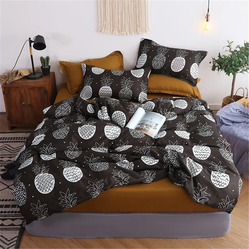

Elastic rubber 3/4pcs bedding set duvet cover + fitted sheet +pillowcase New summer star bedclothes bird home pineapple bed set